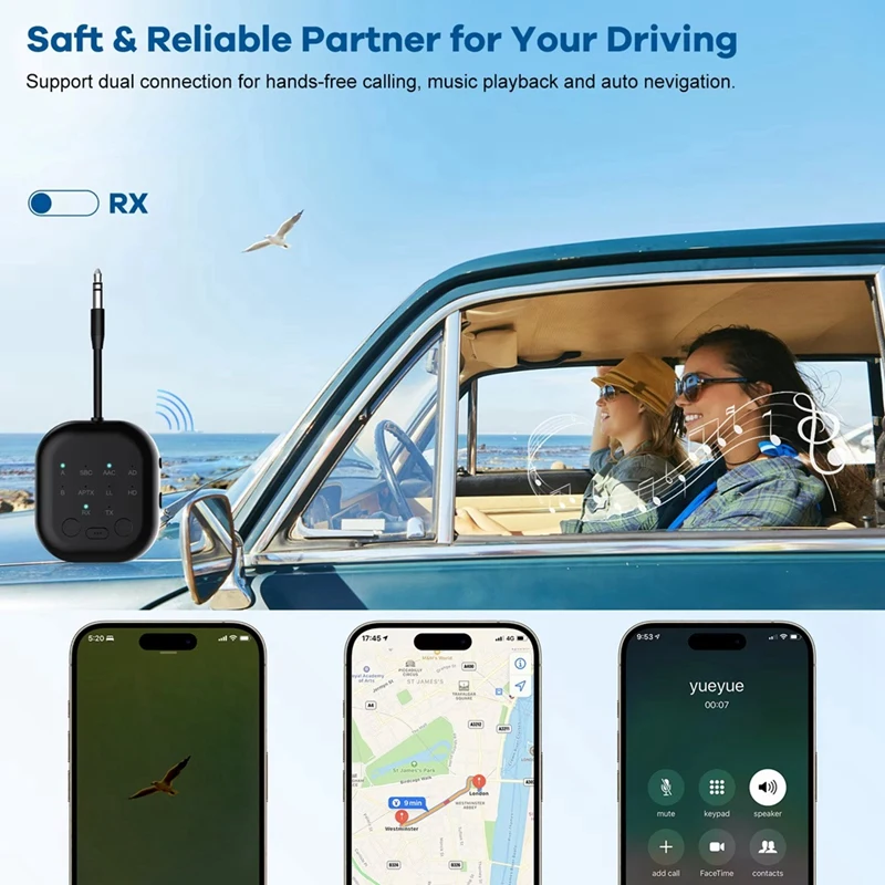 Bluetooth 5.3 Transceiver APTX-Adaptive High-Definition Low Latency Wireless Audio Adapter For Airplanes/TV/Car