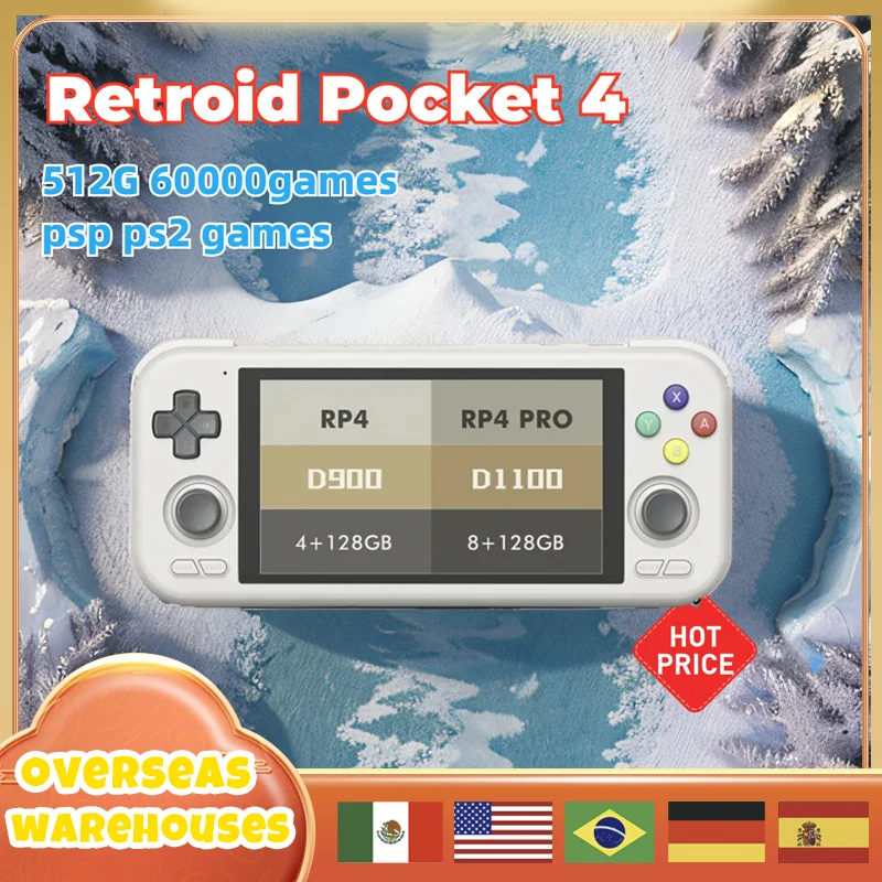 Retroid Pocket 4 Rp4 Handheld Game Console 4g+128g 4.7inch Touch Screen Wifi 6.0 Bluetooth 5000mah Android 13 Children's Gifts