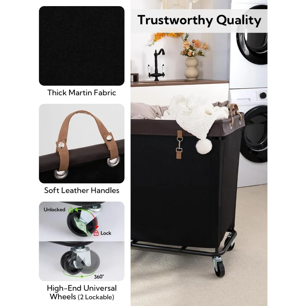 سلة غسيل دوارة كبيرة جدًا بعجلات، سلة تنظيم الملابس للفنادق، حل تخزين الملابس القذرة #4