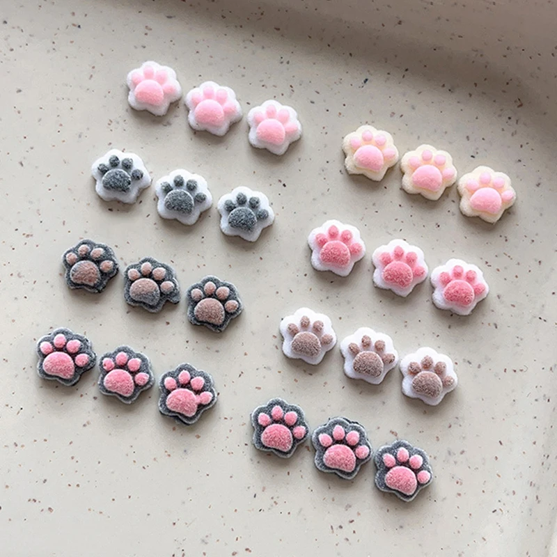 10 stücke 3D Plüsch Mini Katze Pfote Nail art Charms Samt Harz Nail art Dekoration Cartoon DIY Maniküre Salon Party winter Mädchen Geschenk