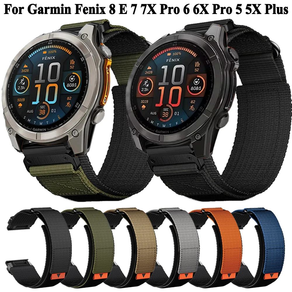 QuickFit 22 26mm Nylon Watch Bracelet Strap Compatible with Garmin Fenix 8 E 7X 7 6X 6 pro 5X plus Tactix 7 Epix pro Enduro 3 2