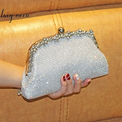 Women's Crystal Clutch Purse and Handbag Silver Diamond Evening Clutch Bag for Wedding Party Small Chain Shoulder Bag ZD2156