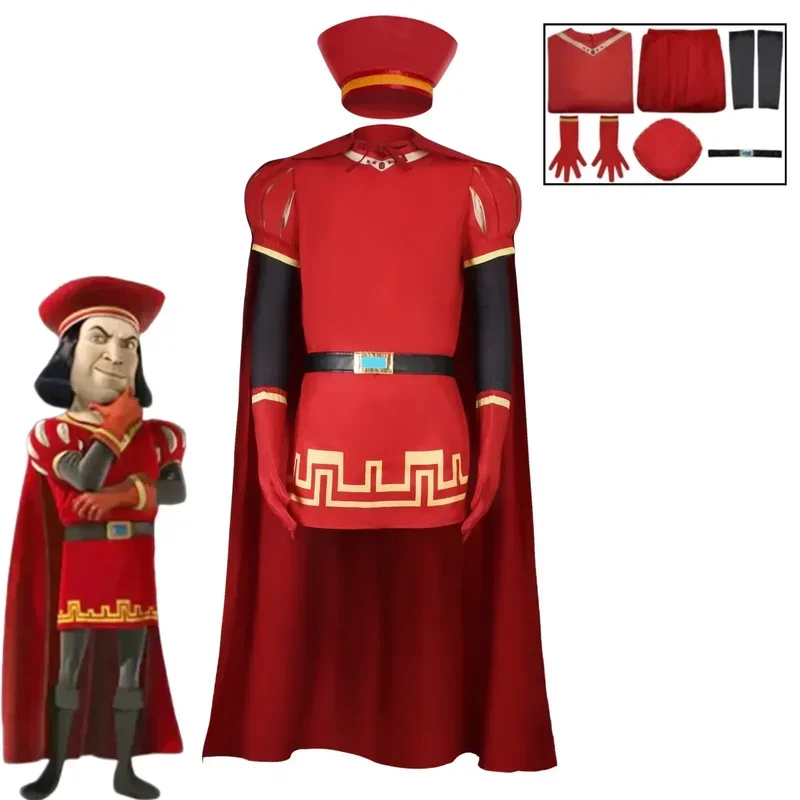 Anime Lord Farquaad Cosplay Costume Middle Ages Red Cloak Set Halloween Carnival Party Performance Costume Props Role playing