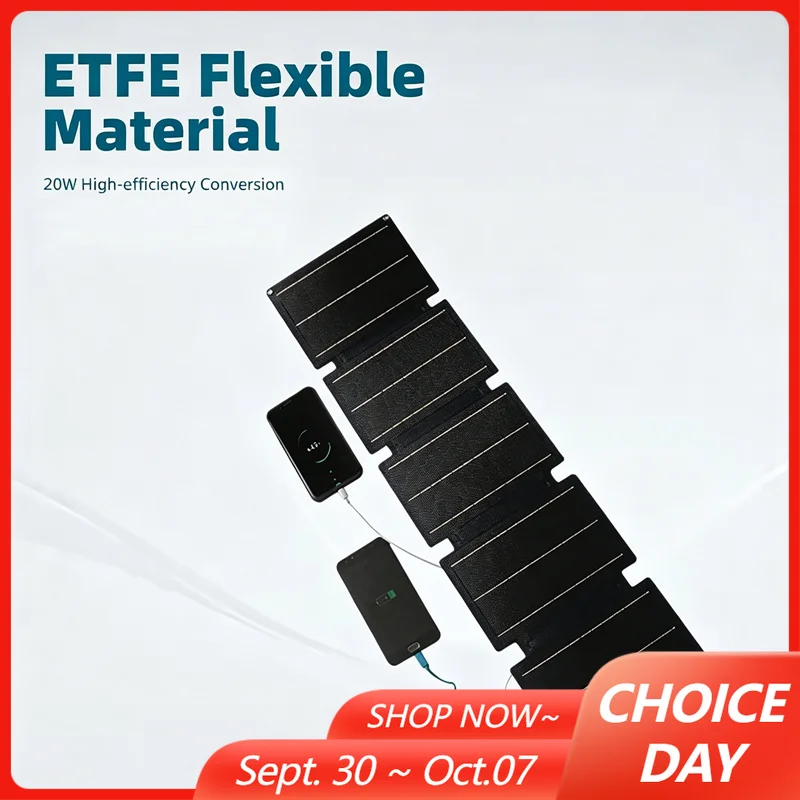 5 Folds Flexible Solar Charger ETFE Solar Panel with Type-C USB Ports for Outdoor Camping Hiking Mobile Emergency Power Supply