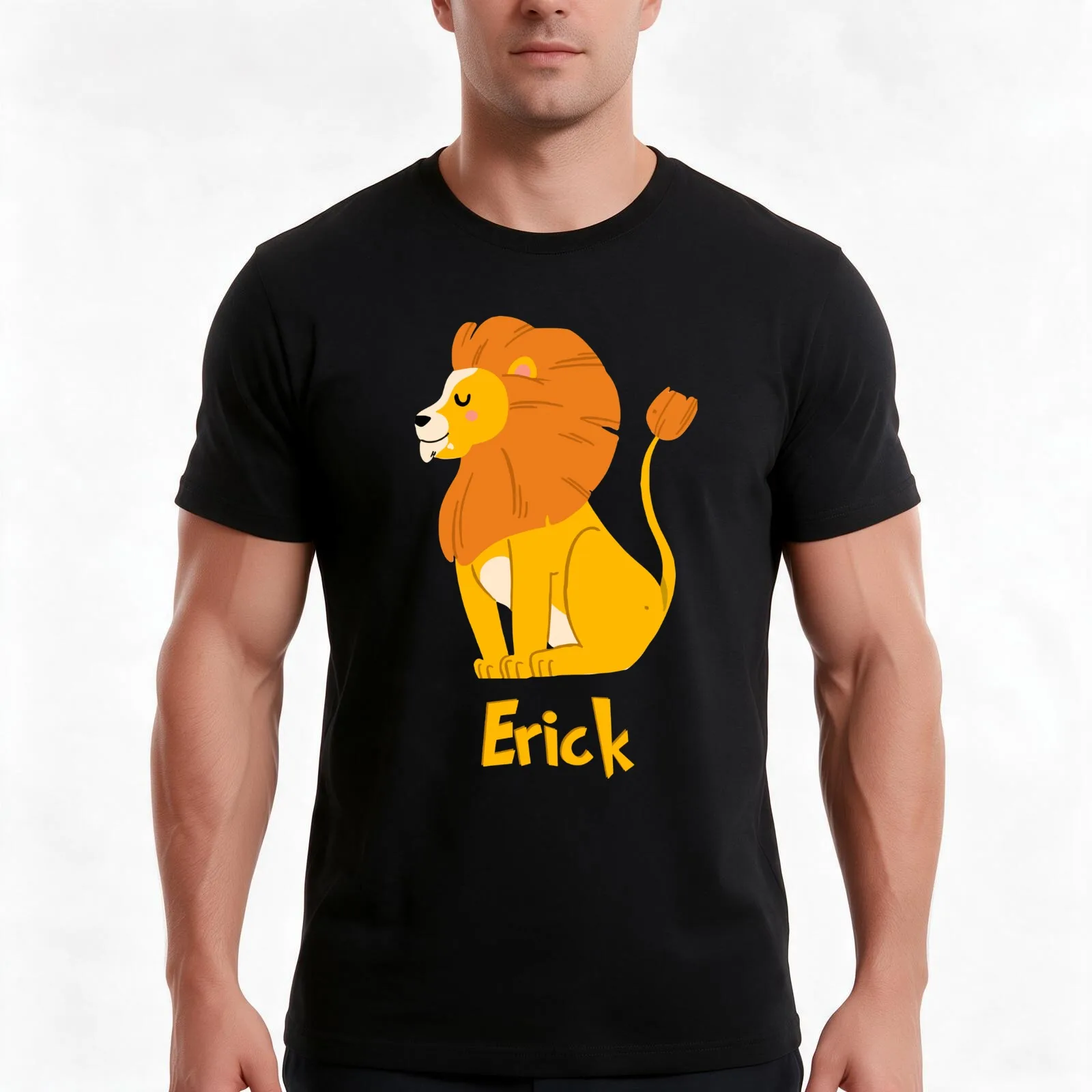 Erick Lion Baby Boy Wild Animal Name T-Shirt, Summer Casual Cotton Tee, Oversized Streetwear Tops, Vintage Graphic Print