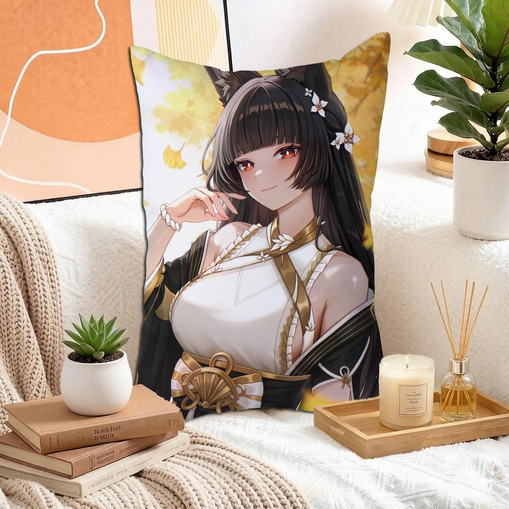 Anime Shark Maid Kitsune Rat Ears Girl Fanart Double Sided Printed Cushion Cover Rectangle Pillowcase Decorative for Sofa Gift
