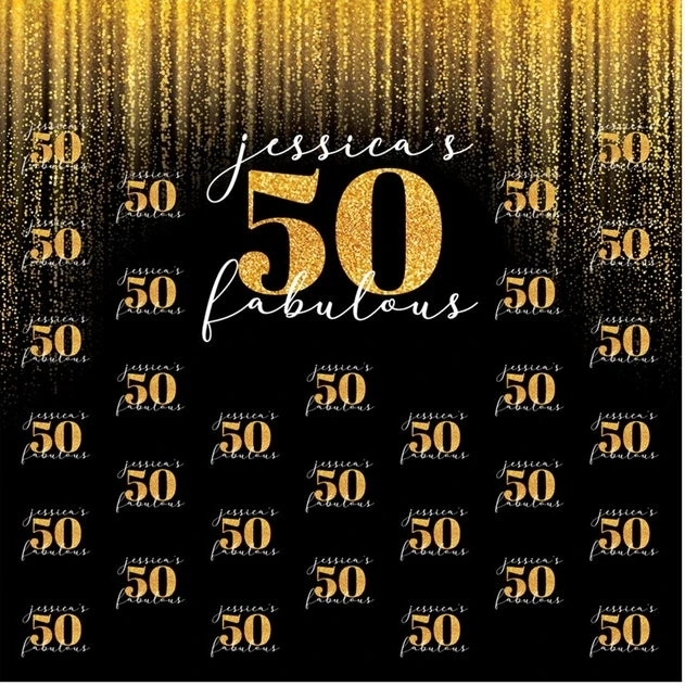 

Custom 50th Gold Fabulous 50 Step And Repeat Shiny Sparkle backdrops computer print party supplies Photography Backgrounds