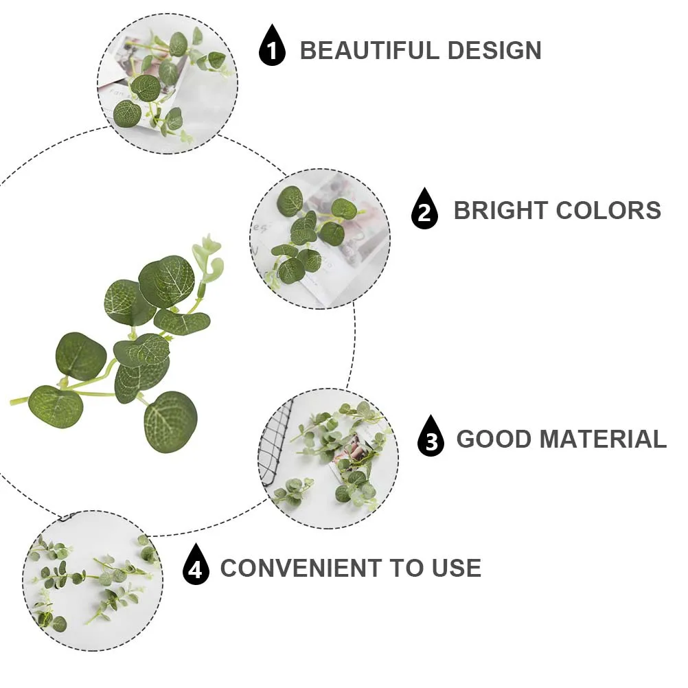 

40pcs Artificial Eucalyptus Leaves Fake Vine For Diy Home Decor Craft Projects Simulation Rattan Greenery Decoration