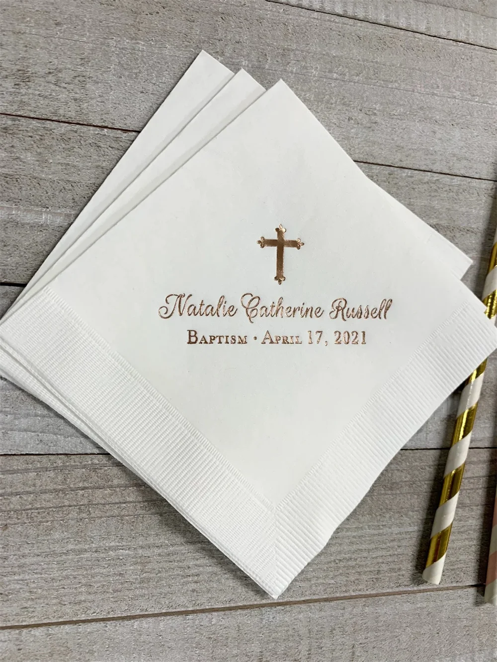 50PCS Personalized Baptism Monogram Cocktail Beverage Napkins Wedding Birthday Baby Communion Christening Religious Luncheon Din