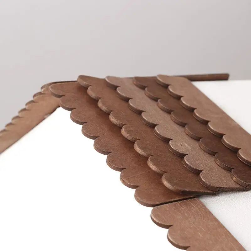12Pcs Dollhouse Wooden Roof Tiles Shingles Eaves Model Dollhouse Micro Construction Props Dolls House Pretend Play Toys