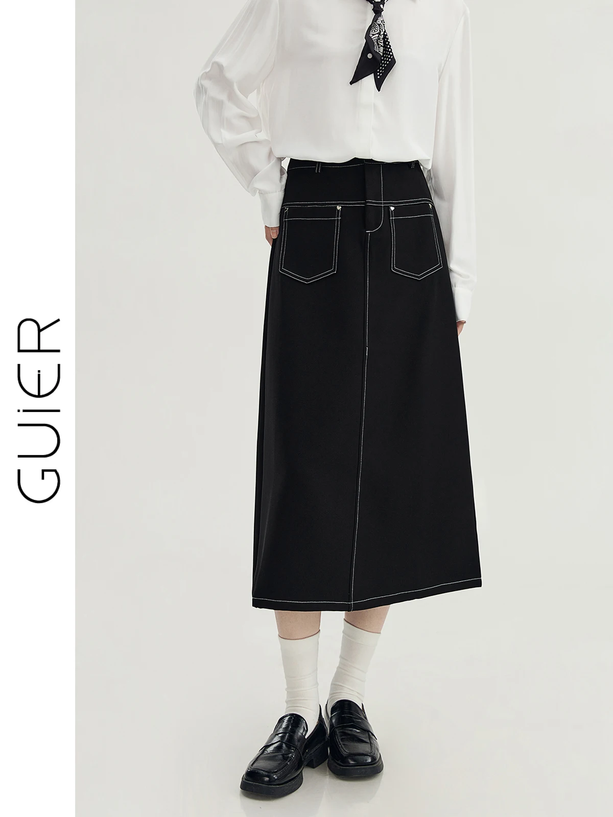 

Slimming High Waist Midi Skirt Women's Spring 2025 New Retro Stitched Slit A-Line Skirt Ele Casual Straight Hemline