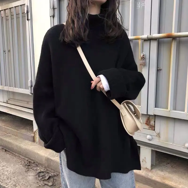 New High-neck Sweater Loose Casual Women\'s Medium-length Outer Wear Thickened Korean Hundred Bottoming Shirt