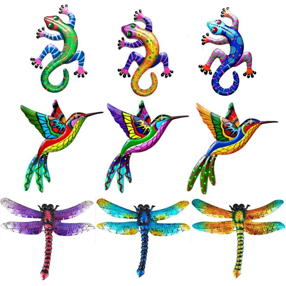 Heiße Eisen Gecko Wand kunst Ornamente Home Wand dekoration Simulation realistische Metall Kolibri Eidechse Skulpturen Garten Statue