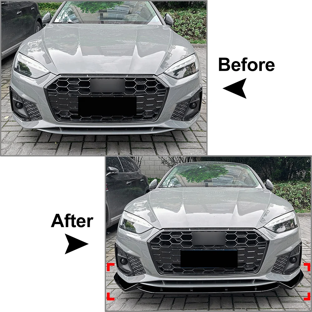 3Pcs Car Front Bumper Splitter Lip Spoiler Trim For Audi A5 Sline S5 8W6 2020 2021 2022 2023 2024