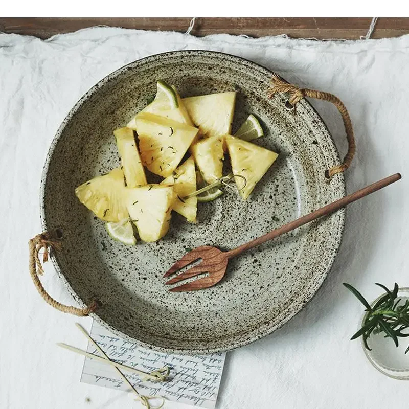 Round Ceramic Fruit Salad Plate Pasta Ramen Bowls Soup Basins Home Kitchen Tableware Bowl Seafood Snack Desserts Tray
