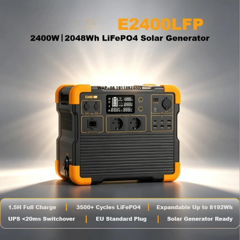 E2400LFP Portable Power Station 2400W 2048Wh LiFePO4 Solar Generator 1.5H Fast Charge UPS Home Backup Camping EU Plug
