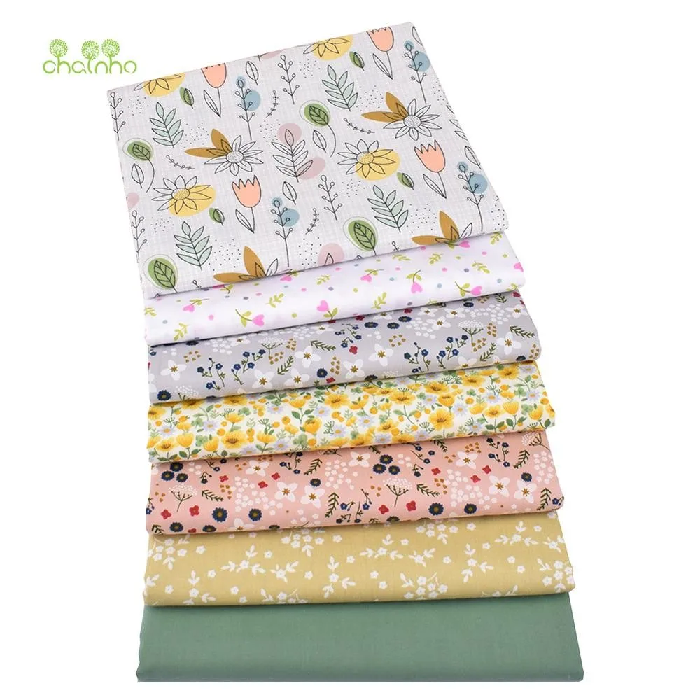 Chainho,Printed Twill Weave Cotton Fabric,Patchwork Cloth,DIY Sewing Quilting Material,Floral Series,7 Designs,3 Sizes,CC075