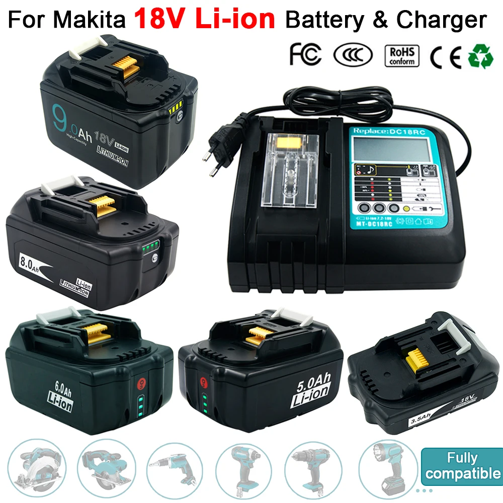 18V 3.5Ah-9.0Ah Li-ion Power Tools Replacement Rechargeable Battery for Makita BL1840 BL1850 BL1830 BL1860 BL1880 BL1890 LXT400