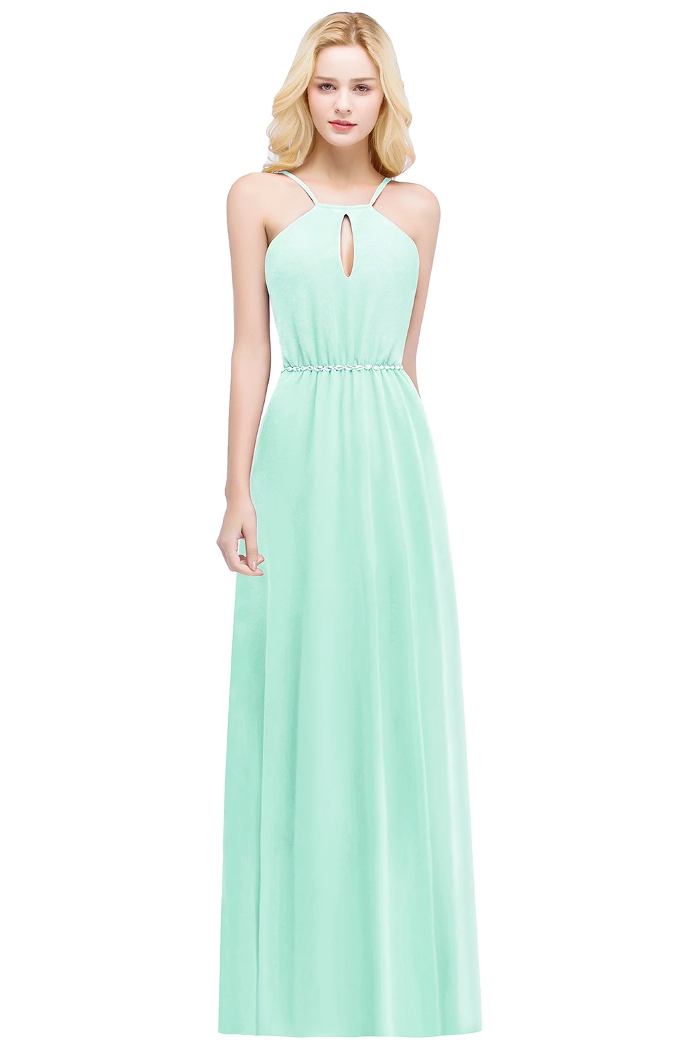 

A-line Halter Long Dresses Hollow Out Evening Dresses Women Elegant Sleeveless With Crystal Belt Elastic Waist Formal Party Prom