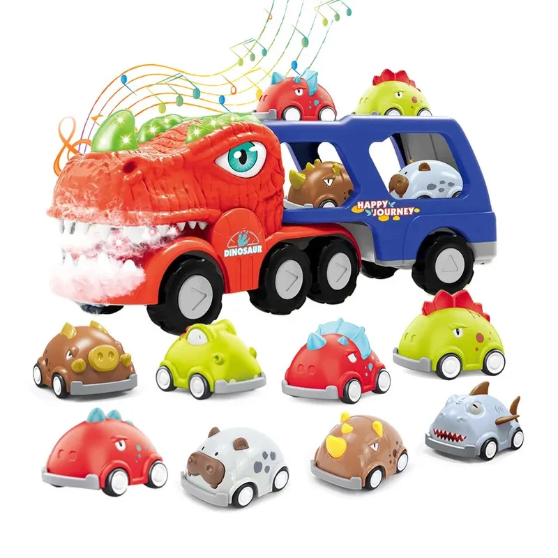 

TEMIKIDS Electric Spray Tyrannosaurus Rex Double-Deck Transport Dinosaur Car Set Children'S Toy Gifts For Bo
