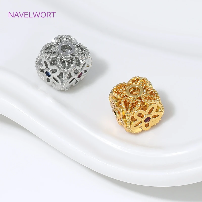 18K Gold Plated Hollow Filigree Spacer Beads,Brass Metal Square Loose Bead,Separator For Beads,DIY Jewelry Making Accessories view 4