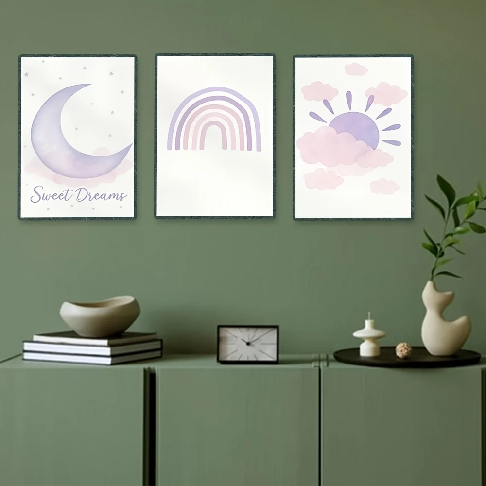 2D Flat, 2D Flat 3pcs Dreamy Pastel Kids Wall Art Prints - 
