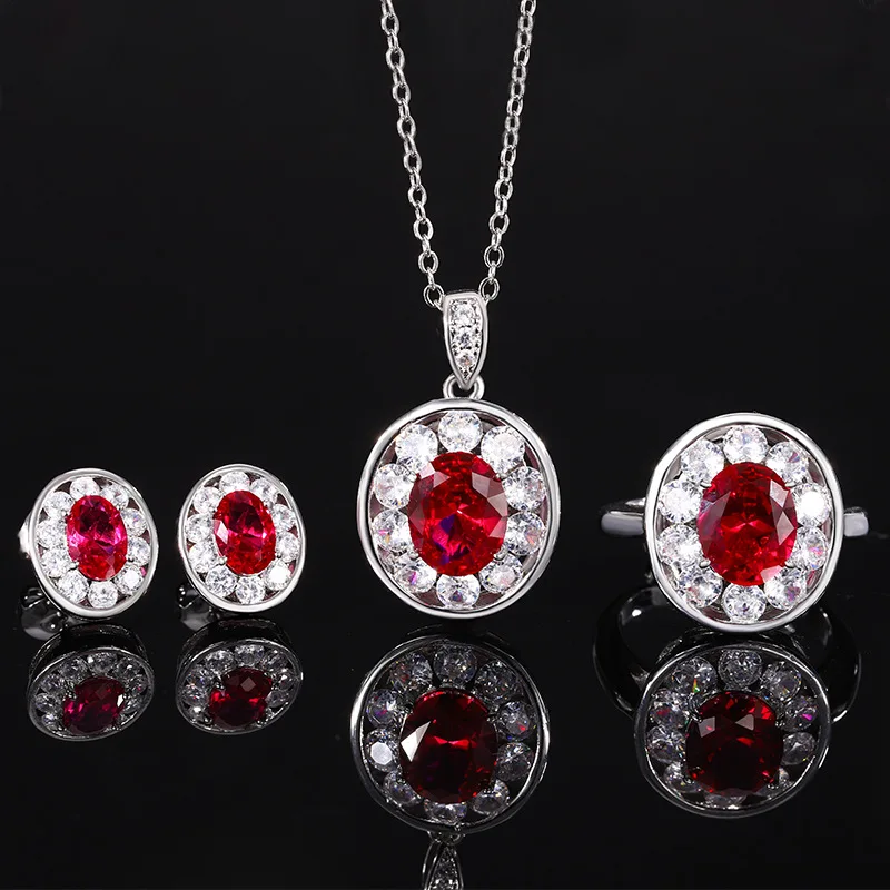 

New Style Bead Copper Base Plated Vintage Red Corundum Oval Set8*10-6*8