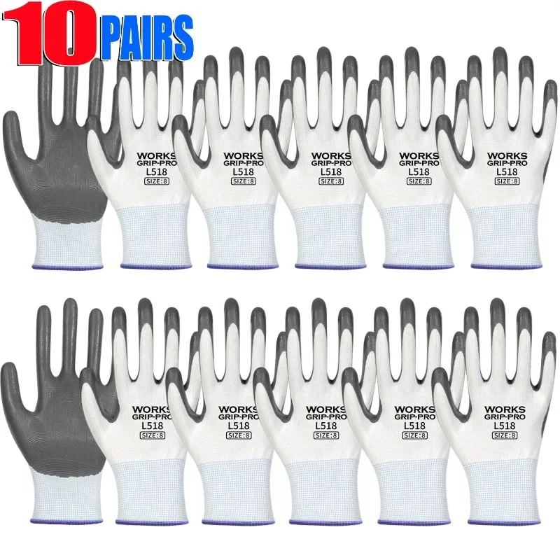 1/10Pairs Bulk Nitrile Coated Work Glove Industrial Strength Durable Anti Slip for Construction Gardening Labor Protective Glove