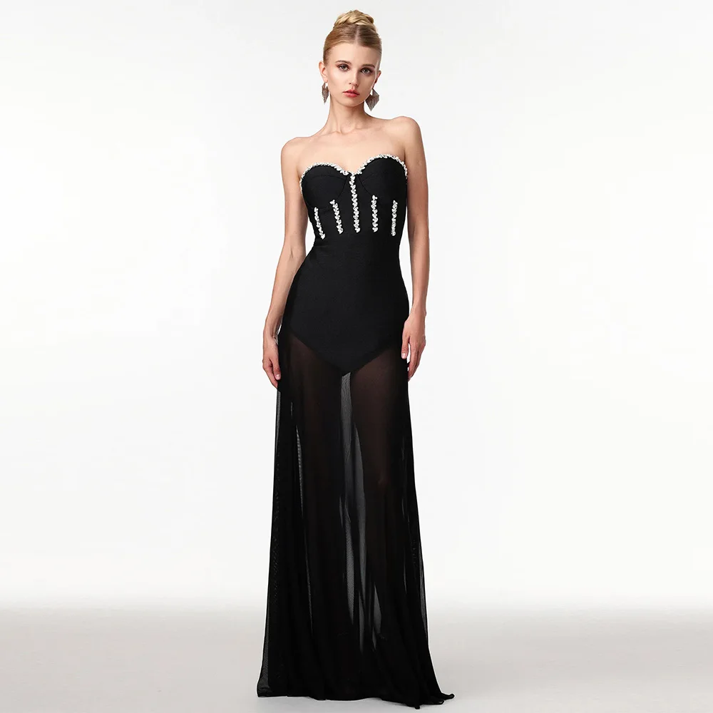 

Customized Black Sweetheart A-Line Sleeveless Evening Dress Elegant Crystal Celebrity Gowns Fashion Zipper Back Party Dress