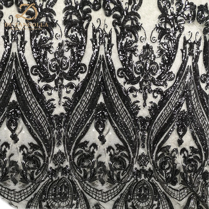 

Black Sequins Embroidered Lace Fashion Evening Gown Fabric Prom Party Lace Fabric Width 47 inches By the Yard