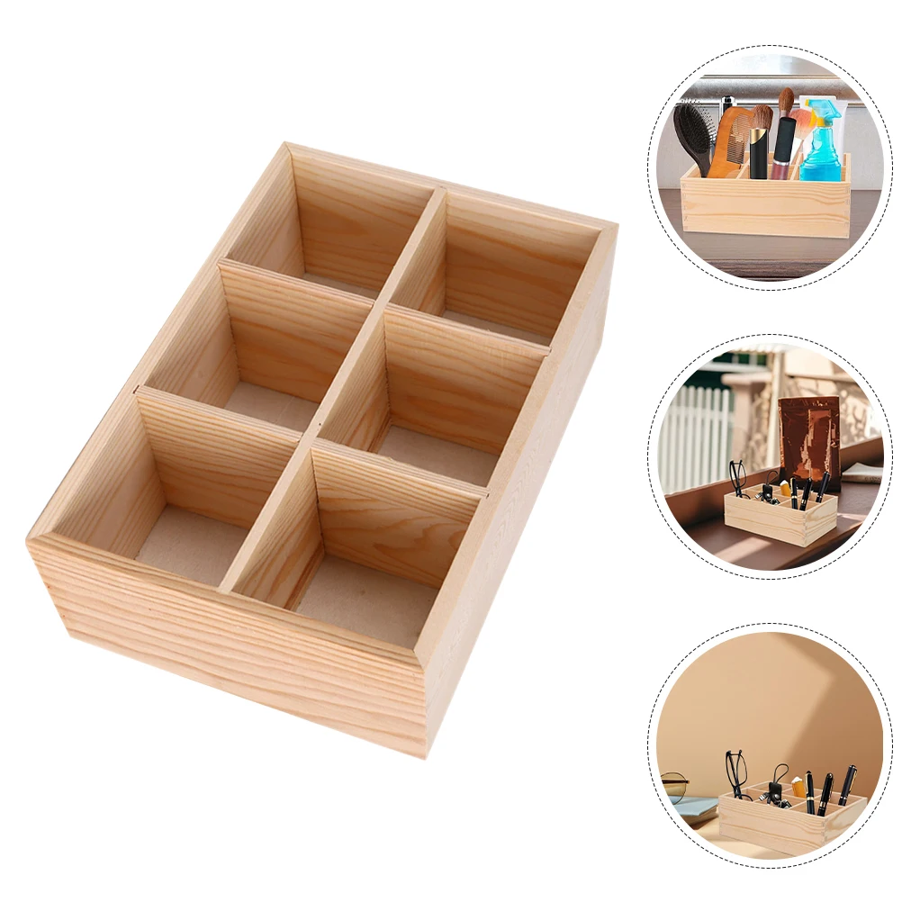 

2pcs Wooden Desk Organizer Multifunctional Pencil Holder 6 Compartments Makeup Brush Stationery Storage Box Natural Wood