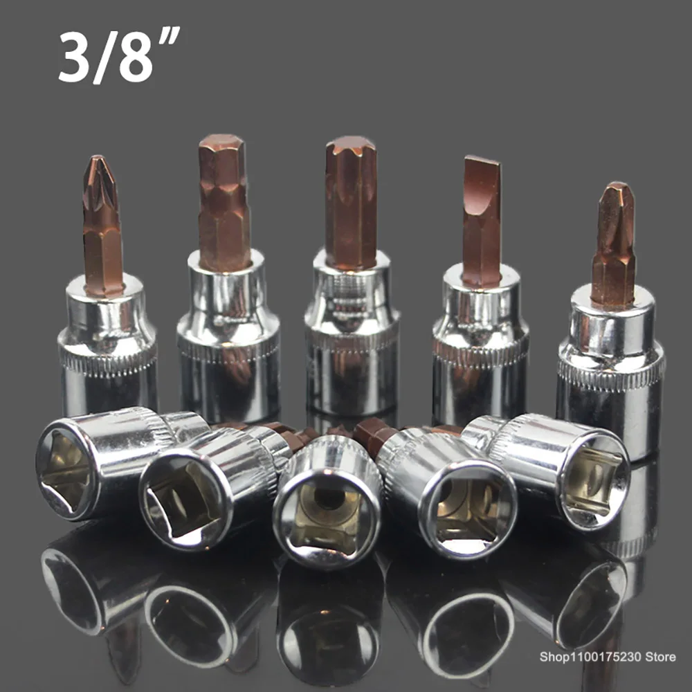 3/8 Inch Drive Socket Head Socket Wrenches Screwdriver Bit Hex Shank Torx Hex Phillips Slotted Pozi Screwdriver Bits