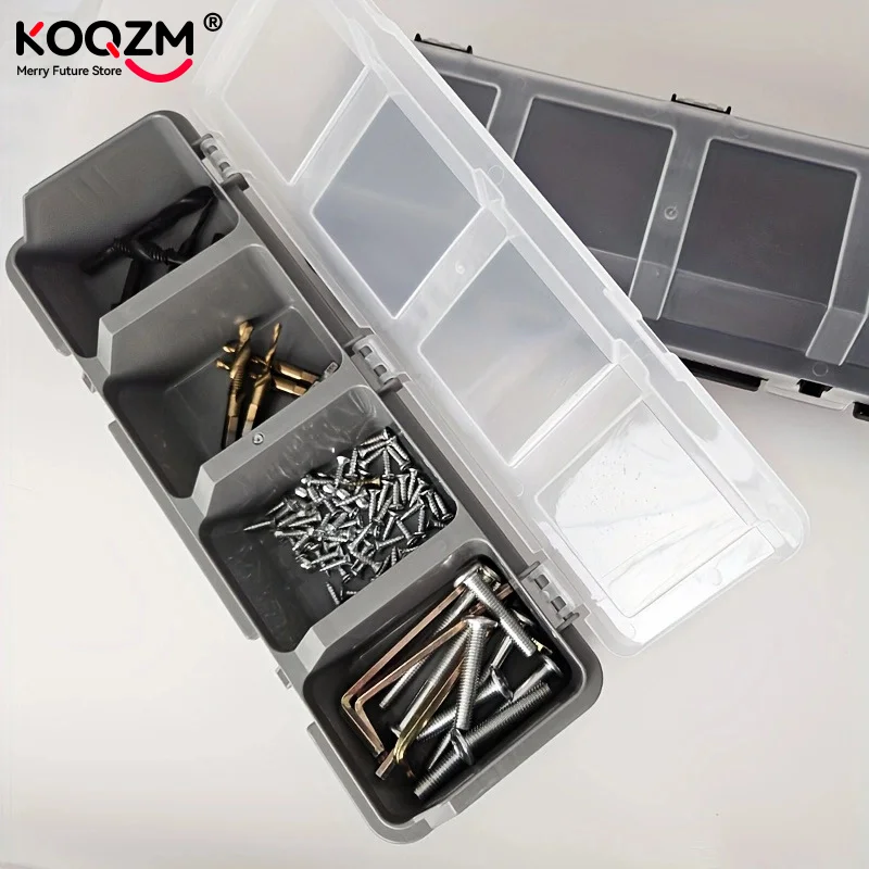 Pudełko organizer z wieloma przegródkami na śrubki i drobne części, wytrzymałe plastikowe pudełko do przechowywania narzędzi, sprzętu i biżuterii.
