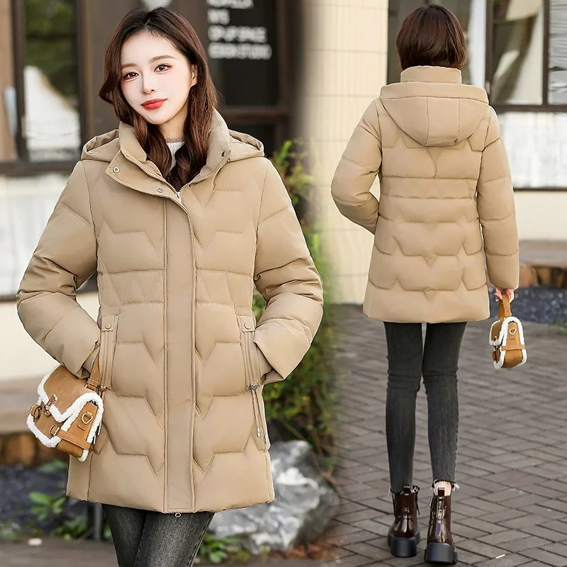 

Autumn Winter Warm Down Cotton Jacket Long-sleeved Parkas New Hooded Middle Age Women Cotton-padded Tops Mother Cotton Clothing