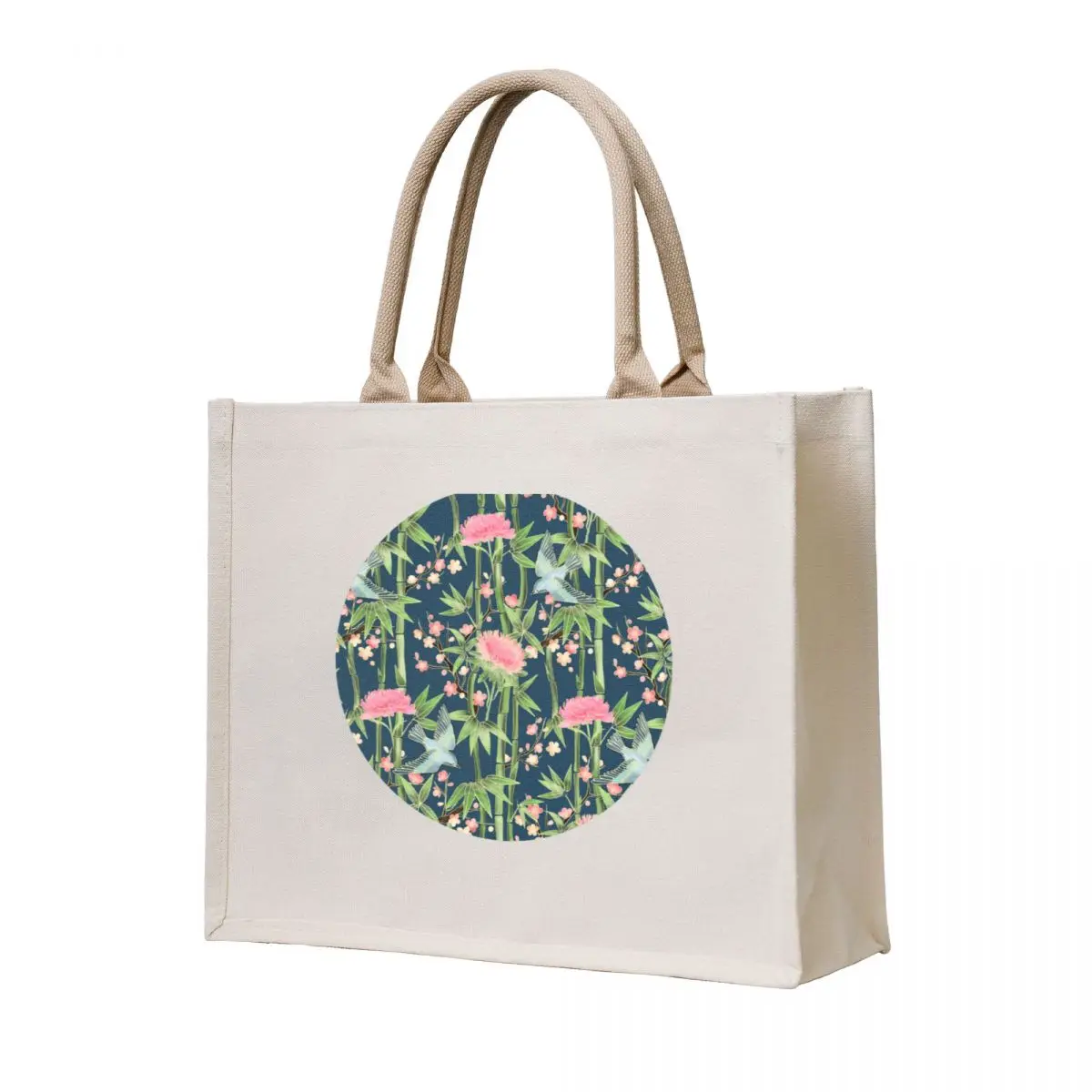 

Bamboo, Birds and Blossom - dark teal Tote Bag eco bag folding tote bags cloth bags cute pouch bag foldable reusable