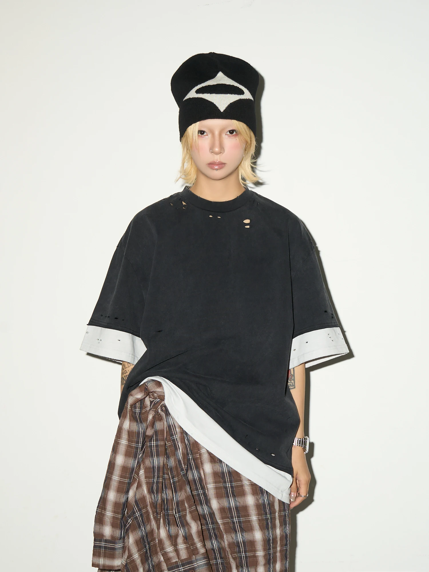 

Винтажная футболка MICHINNYON с эффектом потертости, унисекс, повседневная, свободного кроя, из хлопка, с круглым вырезом, имитация двухслойности