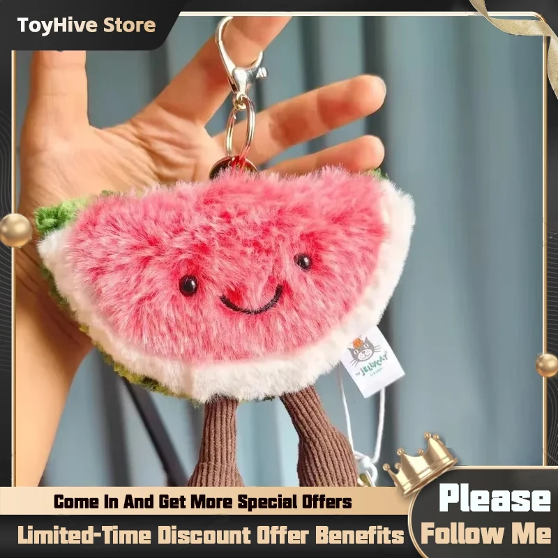 【EN STOCK】JELLYCAT UK Divertido y Adorable Llavero de Peluche con Forma de Sandía con Bolsa, Regalo de Cumpleaños y Navidad