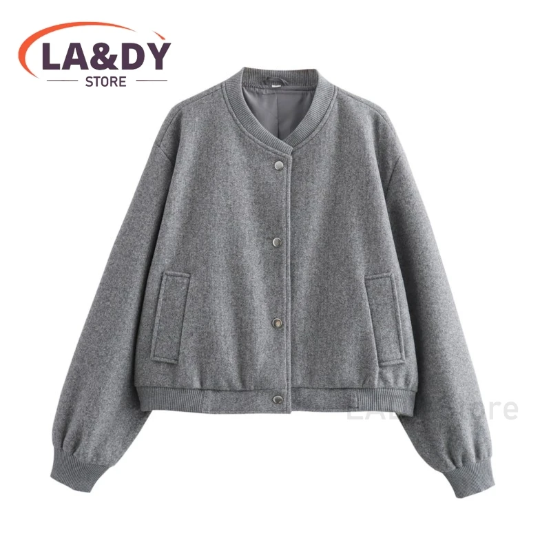 Jacket Coat 2024 Autumn Women Fashion Loose Single Breasted Stand Collar Female Solid Color Casual Long Sleeve Pockets Outerwear