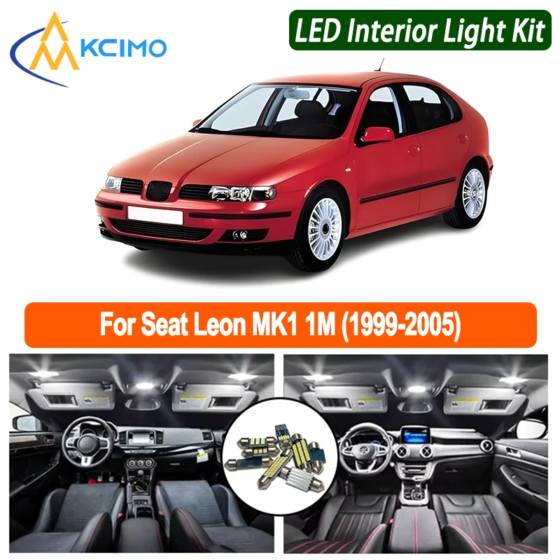 Kit de luz interior led brilhante e duradouro para seat leon mk1 1m 1999-2005ultra brilhante cúpula/mapa/luzes tronco atualizar luz da cabine do carro