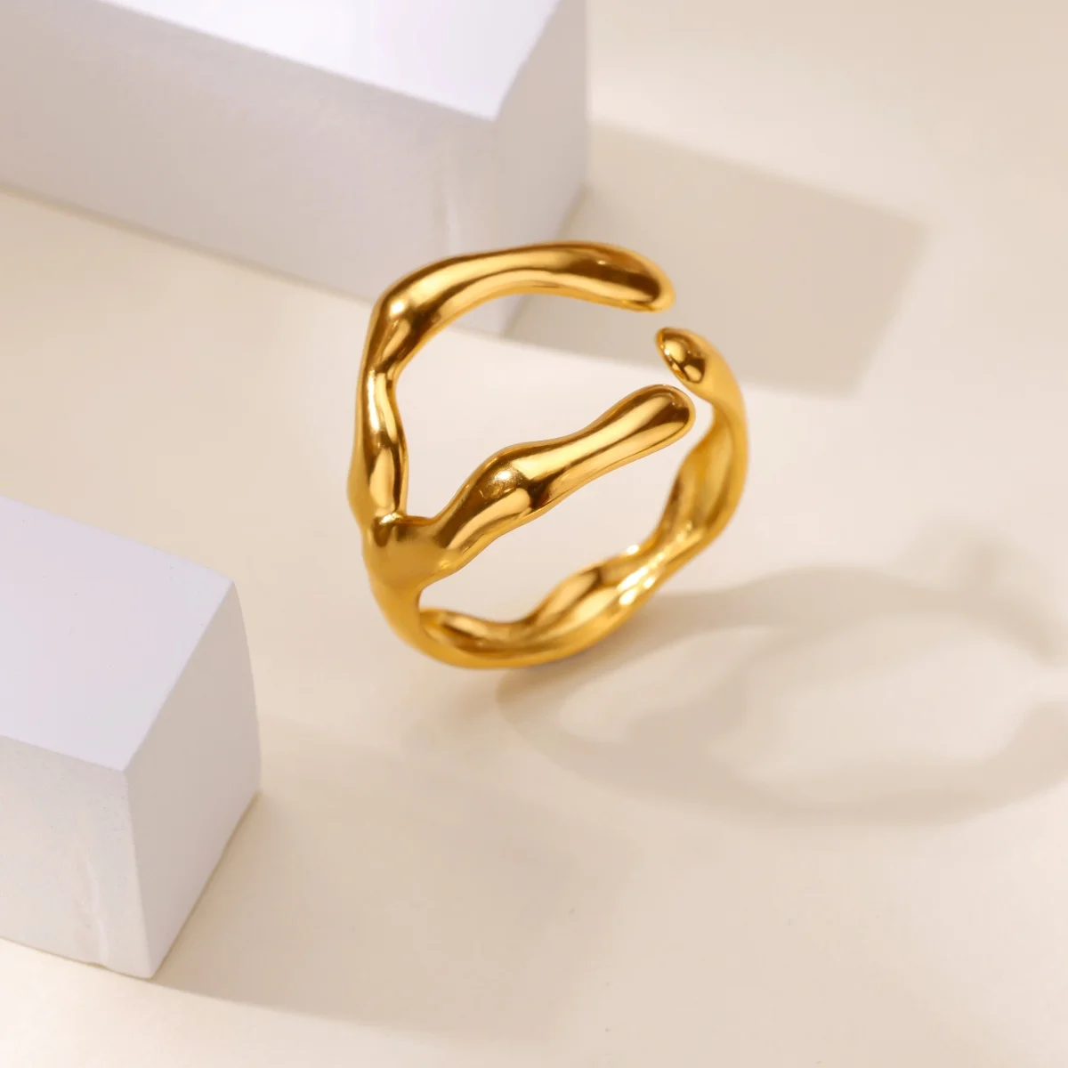 

Glossy Geometric Irregular Rings for Women Open Adjustable Stainless Steel Ring Vintage Couple Wedding Band Jewelry anillos