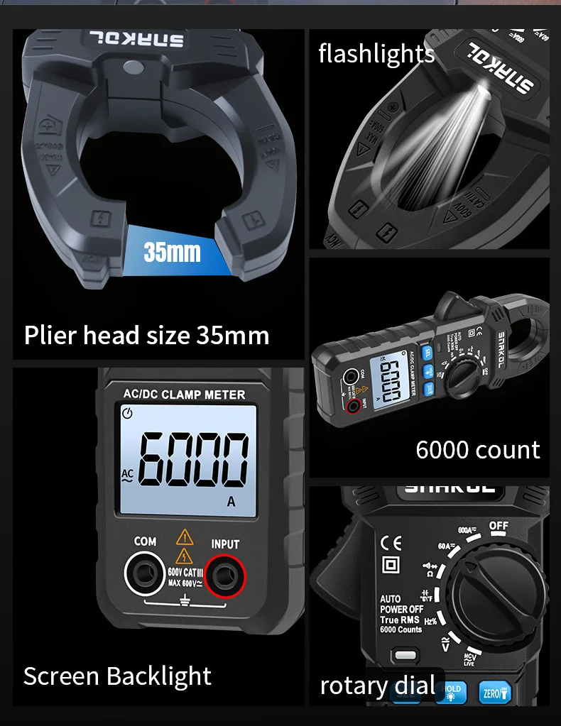 SNAKOL AC DC Stromzangenmessgerät 600 A Digitales Amperemeter Zangen True RMS Multimeter Professionelles elektrisches Multitester-Werkzeug – Detail 2