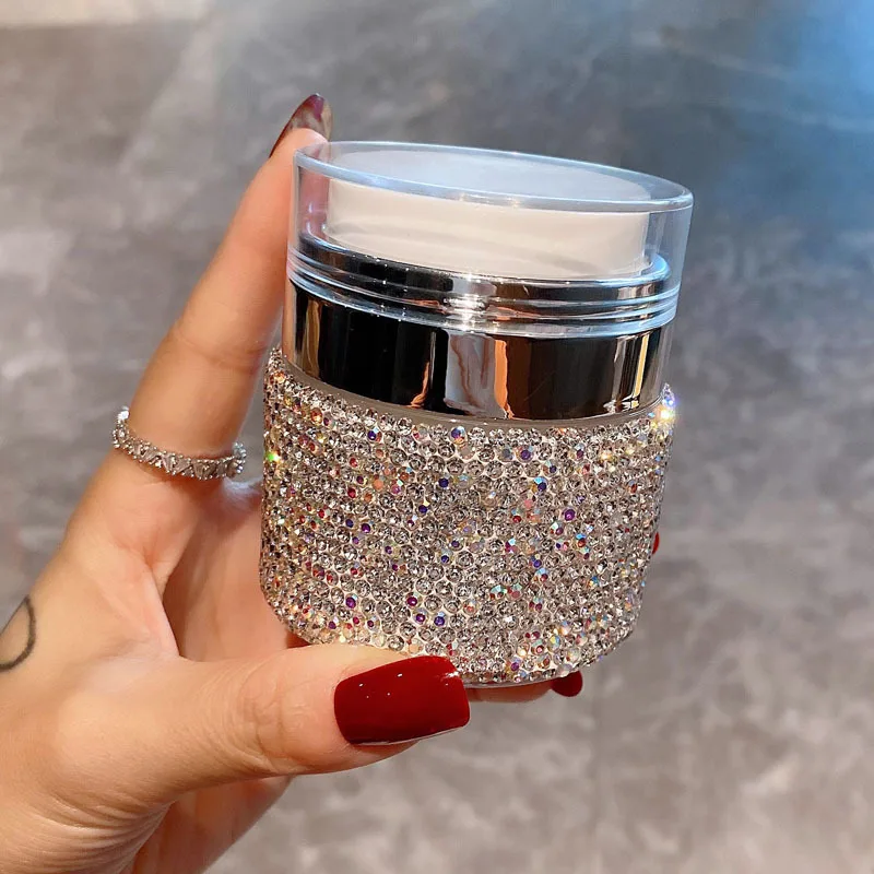 Sparkling Rhinestones Refillable Empty Bottles Makeup Pump Jars Containers Cosmetics Face Cream Lotion Travel Storage Bottles