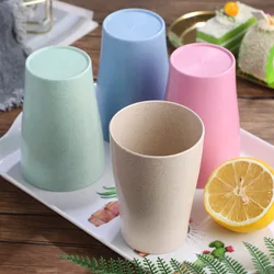 Wheat Straw Cup Round Blue 400ML Drink Water Plastic Toothbrush Glass Fall Resistant Family Bathroom Hotel Toiletries Drinkware