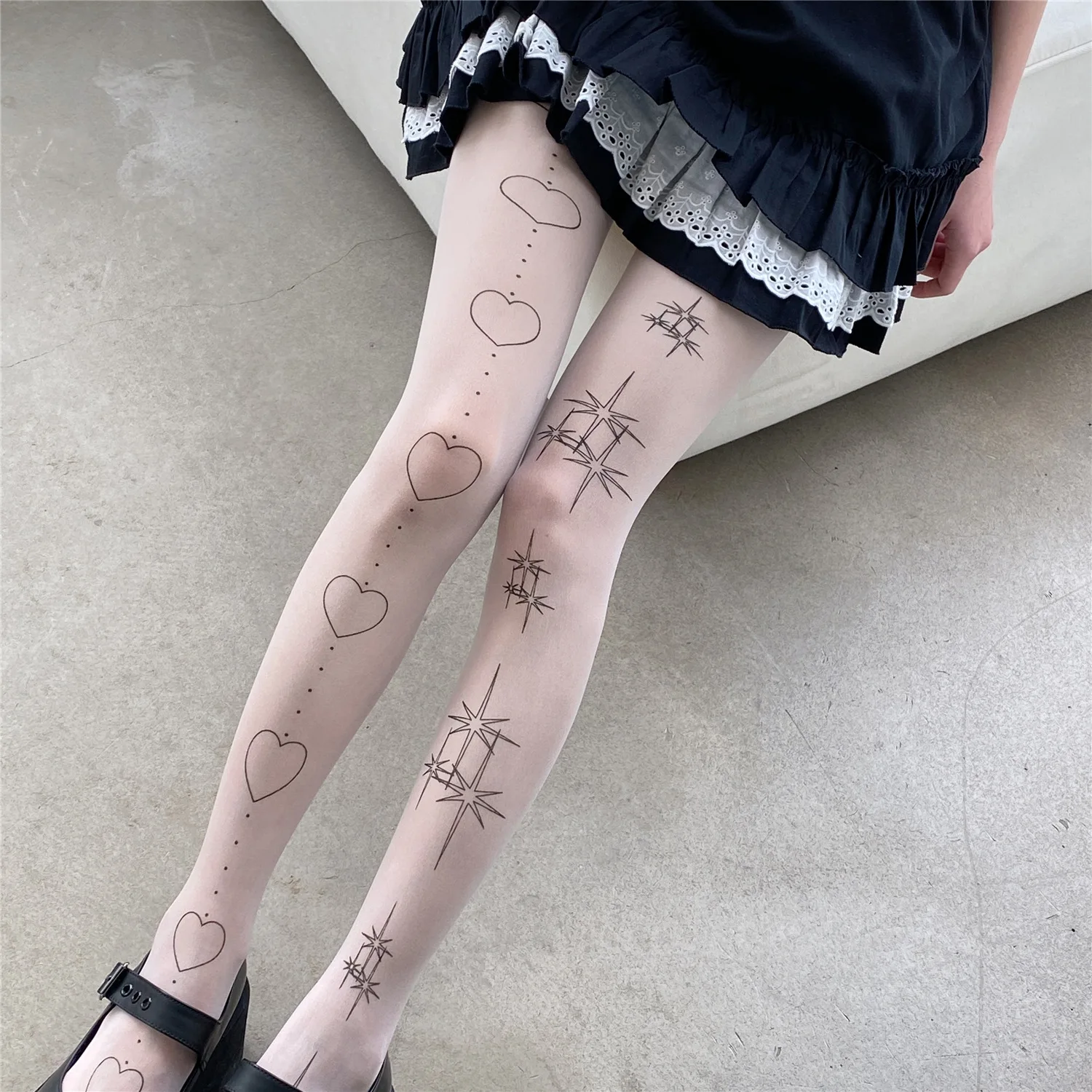 Japanese New Star Love Lolita Socks Tattoo Printing Pantyhose Dream Girl Bare Legs Beauty Skin Super Thin Stockings