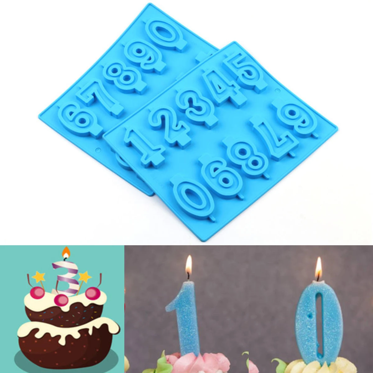 0-9 Number Shaped Candle Mold DIY Birthday Party Cake Decor Candle Making Mold Cake Decoration Fondant Lollipop Silicone Mold