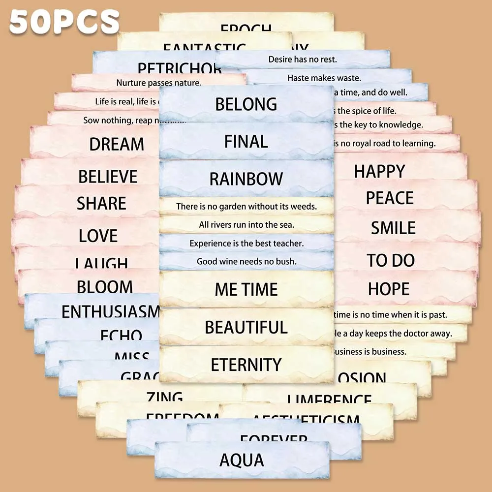 

50pcs Retro Diary Word Sticker Creative Minimalism Decal For Diary Fridge Laptop Backpack Envelope Label Magazine Decal Sticker