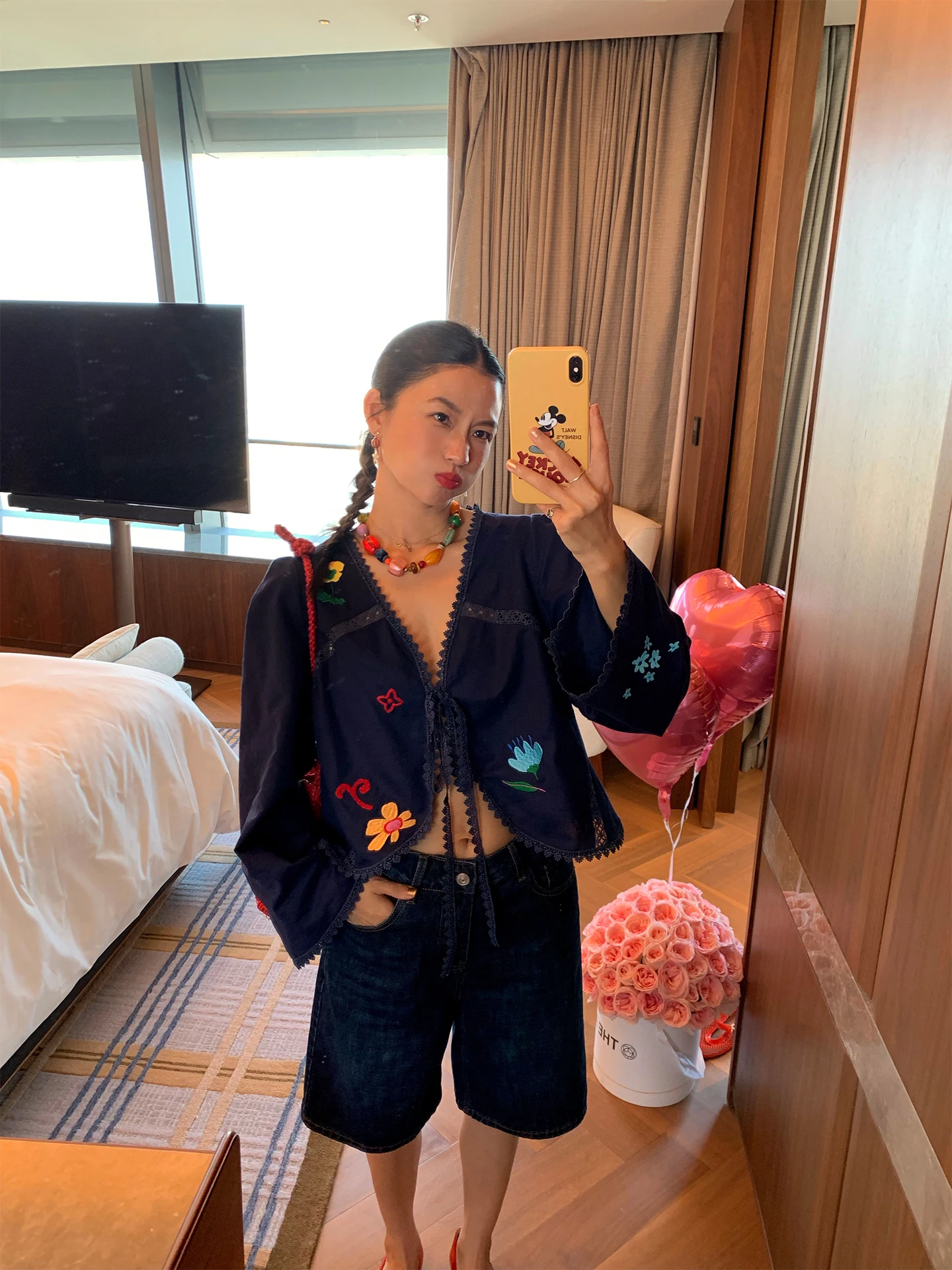 

Linen irt Женский длинный пояс с v-образным вырезом и вышивкой, дизайн хлопка и льна, дышащий корейский слей, свободный крой, летний тур