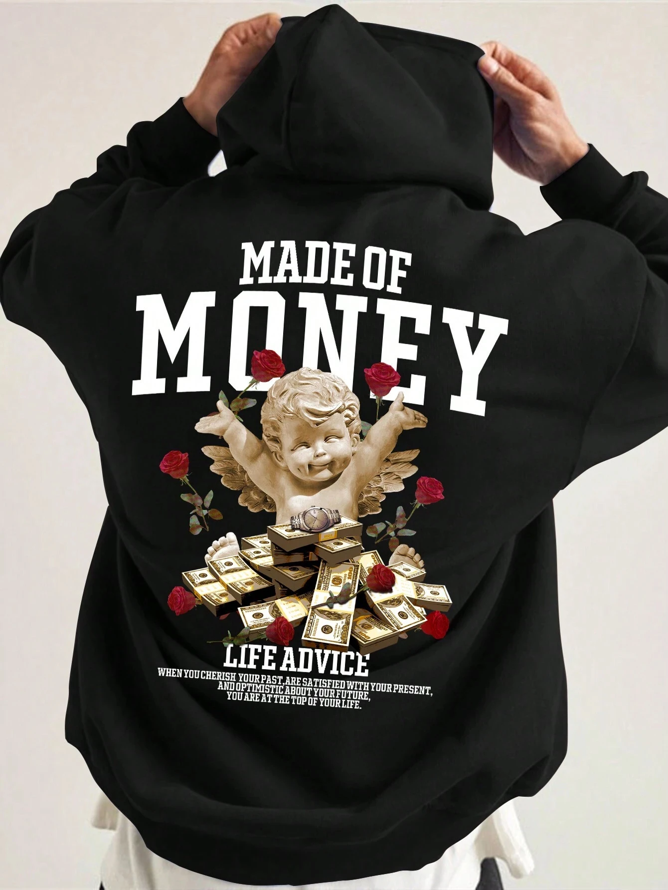 

Made Of Money Life Advice Мужские толстовки с принтом Модная повседневная толстовка с капюшоном большого размера Свободные удобные толстовки Осенняя теплая флисовая одежда