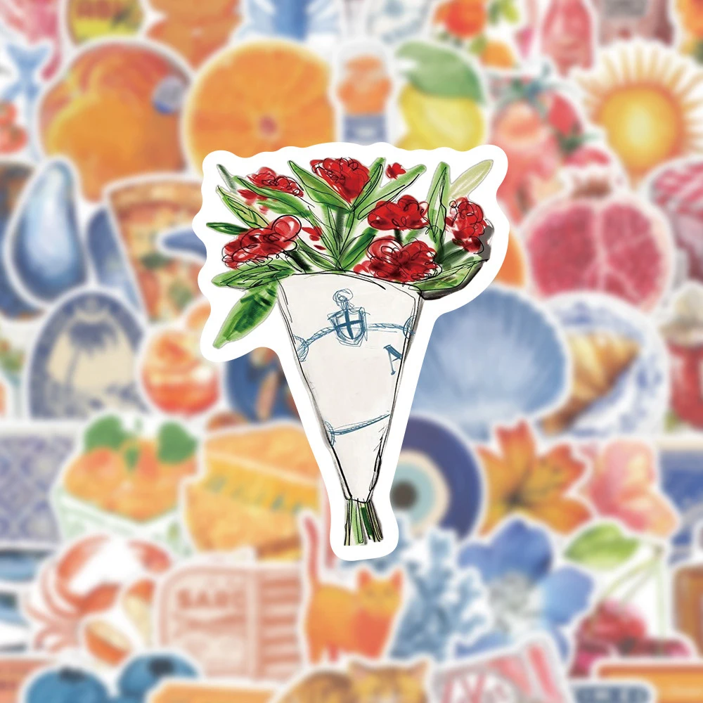 

10/30/60pcs Cartoon Mediterranean Aesthetic Stickers Creative Vintage Graffiti Decals Fridge Luggage Phone Diary Sticker Packing