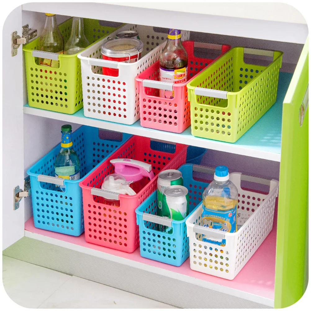 

10pcs Plastic Square Storage Basket Home Organizer For Books Snacks Desktop Sundries Pp Material Handle Design